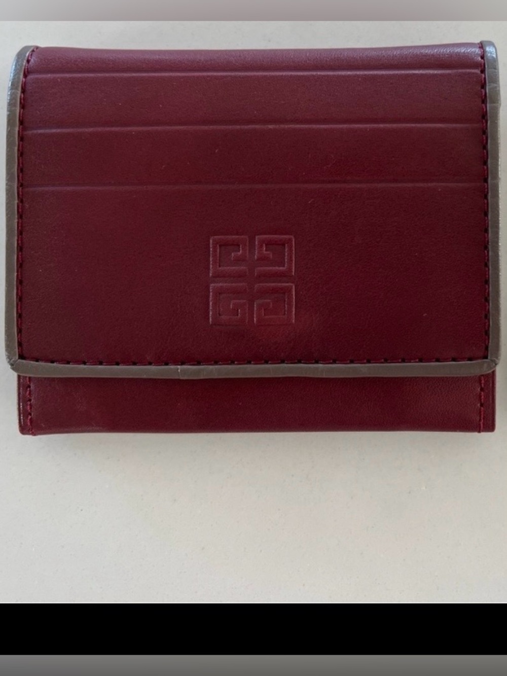 Givenchy 4G Logo Embossed Leather Coin Pouch Card Holder Compact Wallet Burgundy